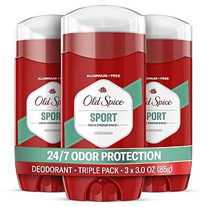 3-Pk 3-Oz Old Spice Men's Aluminum Free Deodorant Stick (Sport Scent) $7.30 w/ S&S