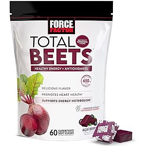 Select Accts: 60-ct Force Factor Total Beets Soft Chews Heart Health Supplement $6.75 w/ S&S