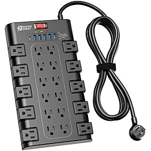 Prime Members: SUPERDANNY Power Strip w/22 AC Outlets & 6 USB Ports (Black) $19.95 + Free S&H