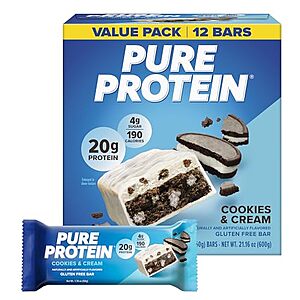 Prime Members: 12-Pk 1.76-Oz Pure Protein Bars (Cookies & Cream) $9.70 w/ S&S + Free S&H