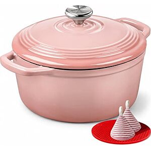 Prime: 5.5-Qt Overmont Enameled Cast Iron Dutch Oven w/ Wide Handles & (Pink) $26.10 + Free S&H