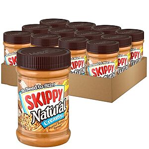 Prime: 12-Pk 15-Oz Skippy Natural Creamy Peanut Butter Spread $16.40 w/ S&S + Free S&H