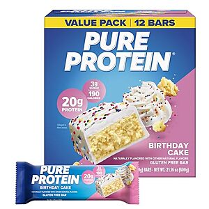 Select Prime Accounts: 12-Ct Pure Protein Protein Bars (Birthday Cake) $7.85 w/ S&S + Free S&H