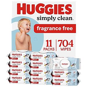 11-pk 64-ct Huggies Simply Clean Baby Wipes (Unscented) $11.10 w/ S&S