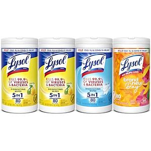 Select Accounts: 4-Pk 80-Ct Lysol Disinfecting Wipes (Mango + Linen + 2x Lemon) $8.75 w/ S&S