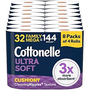 Select Accts: 32-Ct Cottonelle Ultra Soft Family Mega Rolls Toilet Paper $22.60 w/ S&S