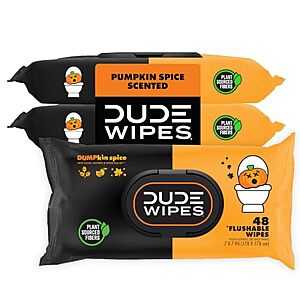 3-Pk 48-Ct DUDE Wipes Dumpkin Spice Adult Flushable Wipes (Pumpkin Scented) $6.15 w/ S&S