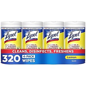 Select Accounts: 4-Pk 80-Ct Lysol Disinfectant Wipes (Lemon & Lime Blossom) $9.75 w/ S&S
