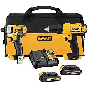 DeWALT 20V MAX Cordless Drill + Impact Driver Combo Kit $139 + Free S&H