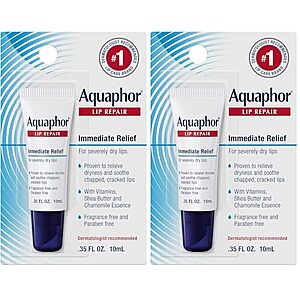 2-Pk 0.35-Oz Aquaphor Lip Repair Moisturizing Ointment for Dry Lips $5 w/ S&S