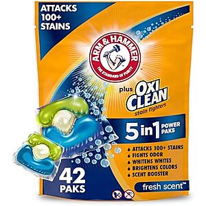 42-Ct Arm & Hammer Plus OxiClean 5-in-1 Laundry Detergent Power Paks (Fresh) $5.05 w/ S&S