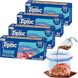 4-Pk 30-Ct Ziploc Gallon Freezer Bags $13.80 w/ S&S