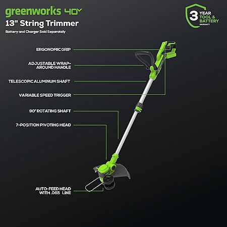 [Prime] $129.99: Greenworks 40V 13-Inch Cordless String Trimmer/Edger and Leaf Blower Combo Kit + 3 Bonus Spools, 2.0Ah Battery and Charger Included at Amazon