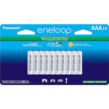 10-Ct Panasonic Eneloop AAA 850mAh Ni-MH Pre-Charged Rechargeable Batteries $19.05