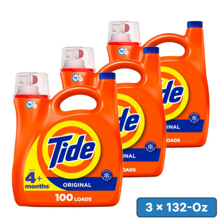 [S&S] $51.12: 3 × 132-Oz Tide Liquid Laundry Detergent (Original, 100 Loads) ($17.04 each) + $15 credit at Amazon