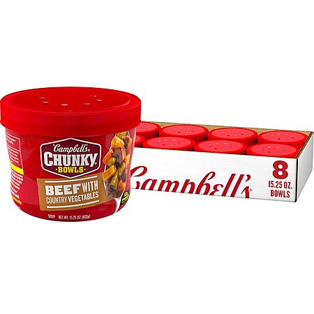 [S&S] $7.77: 8-Pack 15.25-Oz Campbell's Chunky Bowls (Beef with Country Vegetables) at Amazon (97.1￠ each)