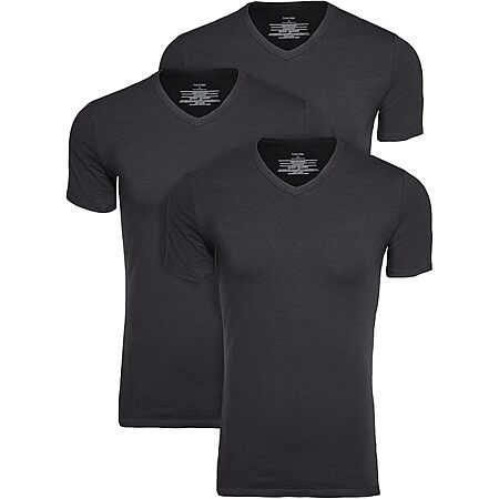 $13.49: 3-Pack Calvin Klein Cotton Stretch V Neck Tee (Black, Large) at Amazon