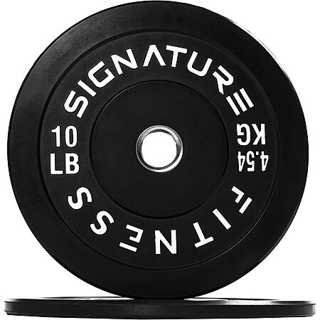 $11.55*: 10-Lb Signature Fitness Olympic Bumper 2" Weight Plate (Pair) at Amazon