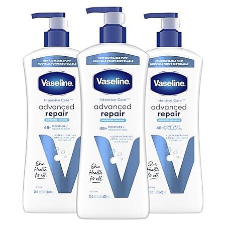 [S&S] $8.26*: 3-Pack 20.3-Oz Vaseline Intensive Care Unscented Advanced Repair Body Lotion at Amazon ($2.75 each)