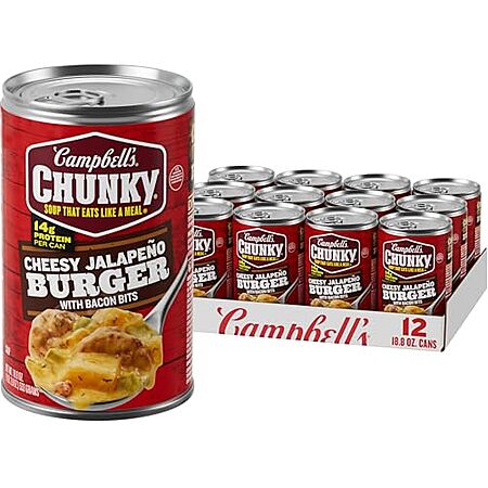 [S&S] $11.06: 12-Pack 18.8-Oz Campbell’s Chunky Soup (Cheesy Jalapeño Burger with Bacon Bits) at Amazon (92.2￠ each)