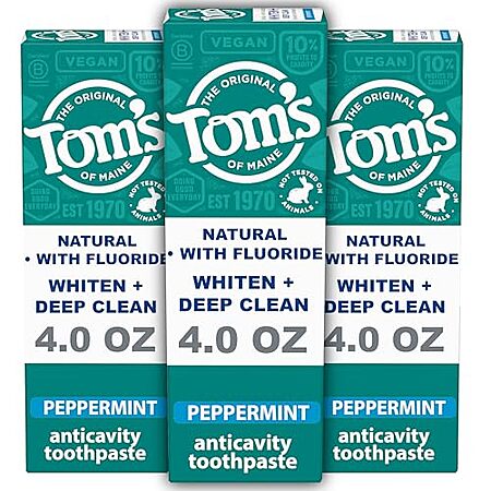 [S&S] $12.80: 3-Pack 4-Oz Tom's of Maine Whiten Plus Deep Clean Whitening Toothpaste (Peppermint - Fluoride) at Amazon ($4.27 each)