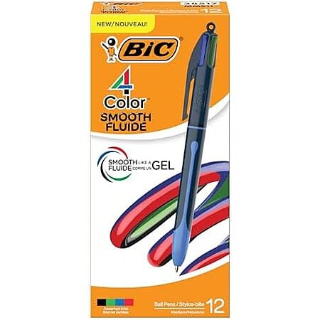 [S&S] $12.34: 12-Count BIC 4 Color Smooth Retractable Ballpoint Pen with Gel-Like Ink and Easy Color Switching at Amazon