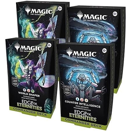 $110.80: Magic: The Gathering Edge of Eternities Commander Deck Bundle - 2 of Each Deck (2 World Shaper + 2 Counter Intelligence) at Amazon