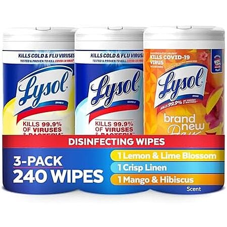 [S&S, AC] $7.15*: 3-Pack 80-Count Lysol Disinfectant Wipes (Variety Pack) at Amazon