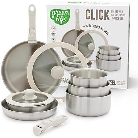 $59.99 | 10-Piece GreenLife Stainless Steel Pots and Pans at Amazon