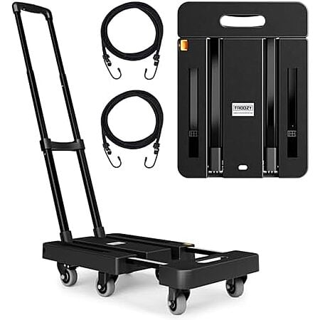 $28.04* | Trrozy Folding Heavy Duty Dolly Cart w/ 6 Wheels & 2 Elastic Ropes (500 lb Capacity) at Amazon