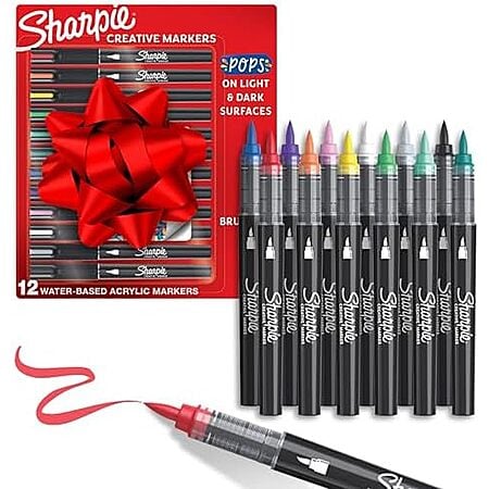 [S&S] $10.63* | 12-Count Sharpie Creative Paint-Like Brush Tip Acrylic Markers (Assorted Colors) at Amazon