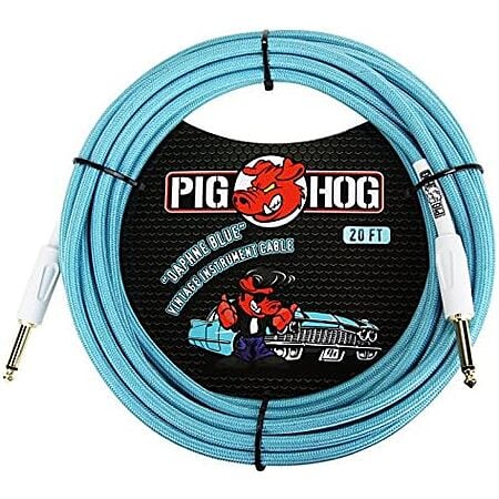 $24.60 | 20′ Pig Hog 1/4" to 1/4" Daphne Blue Guitar Instrument Cable (PCH20DB) at Amazon