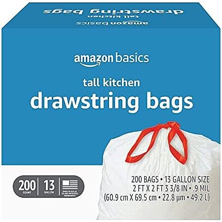 [S&S] $16.39* | 200-Count 13-Gallon Amazon Basics Tall Kitchen Drawstring Trash Bags at Amazon