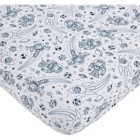 $4 | Disney Toy Story Outta This World Blue and White Fitted Crib Sheet at Amazon