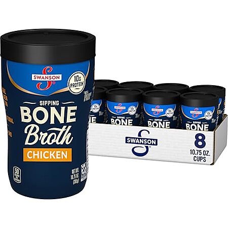 [S&S, AC] $19.33* | 2 × 8-Pack 10.75-Oz Swanson Sipping Bone Broth (Chicken) ($9.67 each) at Amazon