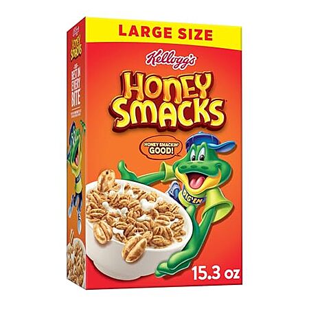 [S&S, AC] $6.27 | 2 × 15.3-Oz Kellogg's Honey Smacks Breakfast Cereal ($3.14 each) at Amazon