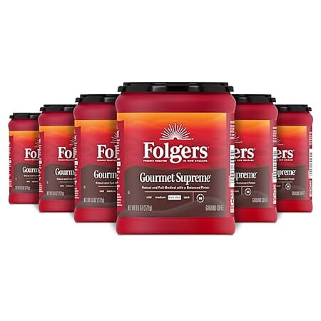 [S&S, AC] $17.79* | 6-Pack 9.6-Oz Folgers Medium Dark Roast Ground Coffee (Gourmet Supreme) at Amazon ($2.96 each)