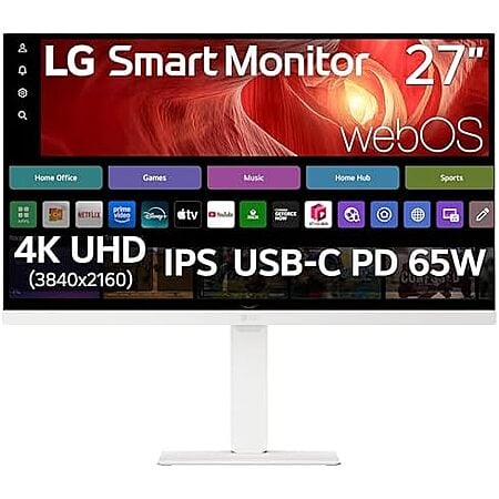 $276.99* | LG 27" Smart 4K UHD (3840 x 2160) IPS Computer Monitor (White) w/ 65W USB-C PD at Amazon