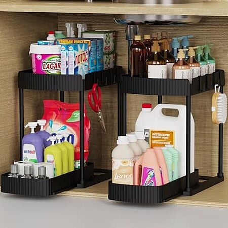 $16.99* | 2-Pack 12.8" Ukeeptap Multi-Purpose Pull-Out Under Sink Storage Organizers at Amazon