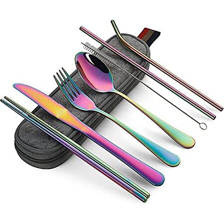 [YMMV, AC] $7.83* | 8-pc DEVICO Portable Utensils Stainless Steel Flatware Set (Rainbow) at Amazon