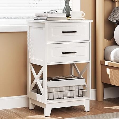 [AC] $48.79 | RoyalCraft 30" Tall Nightstand Side Table w/ 2 Drawers & Open Shelf (White) at Amazon