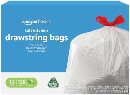 [SnS, AC] $10.73 | 120-Count Amazon Basics 13 Gallon Flextra Tall Kitchen Drawstring Trash Bags (Clean Fresh) at Amazon