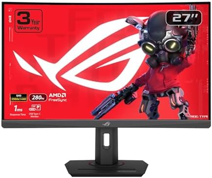 $215.35 | 27″ ASUS ROG Strix 1440P USB-C Curved HDR Gaming Monitor, QHD, 280Hz, 1ms, Fast VA (XG27WCMS) at Amazon
