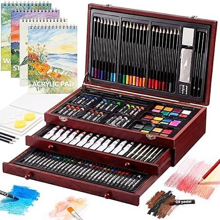 $24.74* | 194-Piece Cool Bank Deluxe Art Set (Crayons, Oil Pastels, Acrylic Paints & More) at Amazon