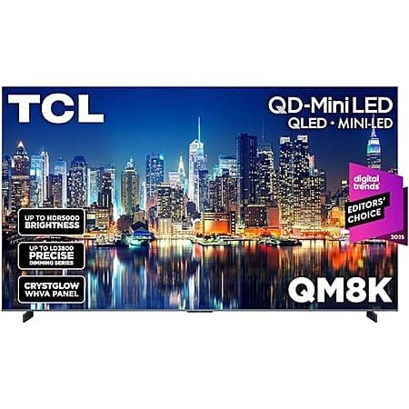$2997.97* | 98" TCL QM8K Series QD-Mini LED 4K 144Hz Smart Google TV (2025 Model) at Amazon