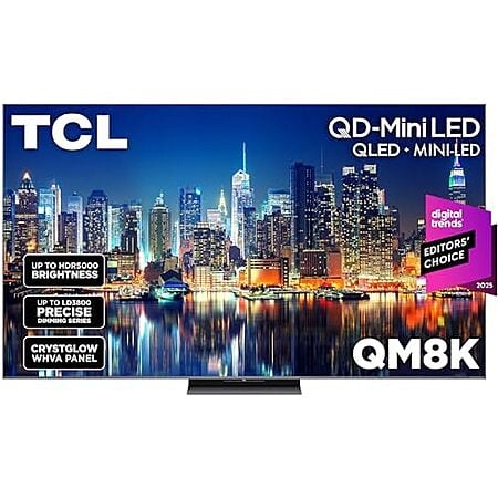 $977.99 | 65″ TCL QM8K Series QD-Mini LED 4K UHD Google Smart TV (65QM8K, 2025 Model) at Amazon