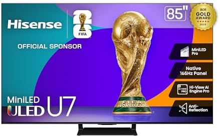 $1247.96* | 85″ Hisense U7 Mini-LED ULED 4K UHD Google Smart TV (85U75QG, 2025 Model) at Amazon