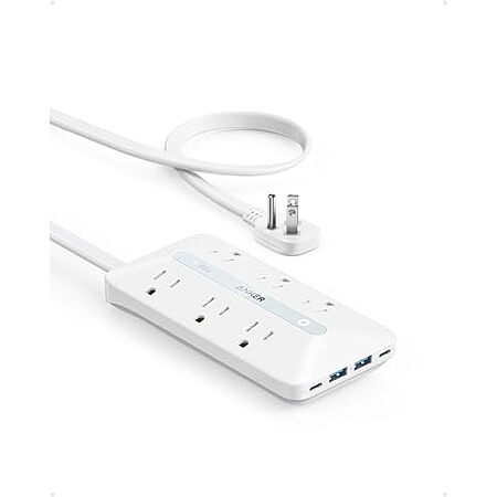 [Prime] $19.99* | 5' 10-in-1 Anker Flat Plug Power Strip w/ 6 AC, 2 USB-A & 2 USB-C (Black or White) at Amazon