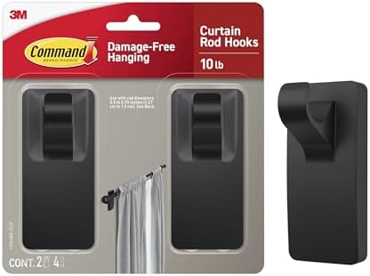 $9.59 | Command 10 lb Matte Black Curtain Rod Hooks, 2 Hooks and 4 Strips at Amazon