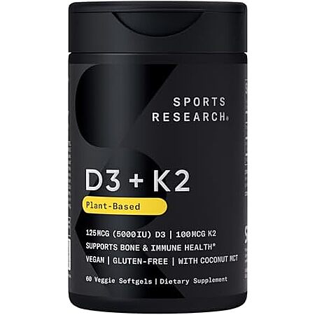 [SnS, AC] $11.49 | 60-Count Sports Research Vegan Plant-Base D3 5000IU w/ 100mg Vitamin K2 Softgels at Amazon